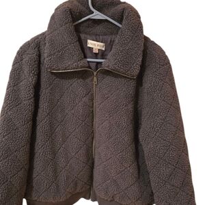 Knox Rose Sherpa/ Faux Fur Zip-Up Jacket in Gray Size XL